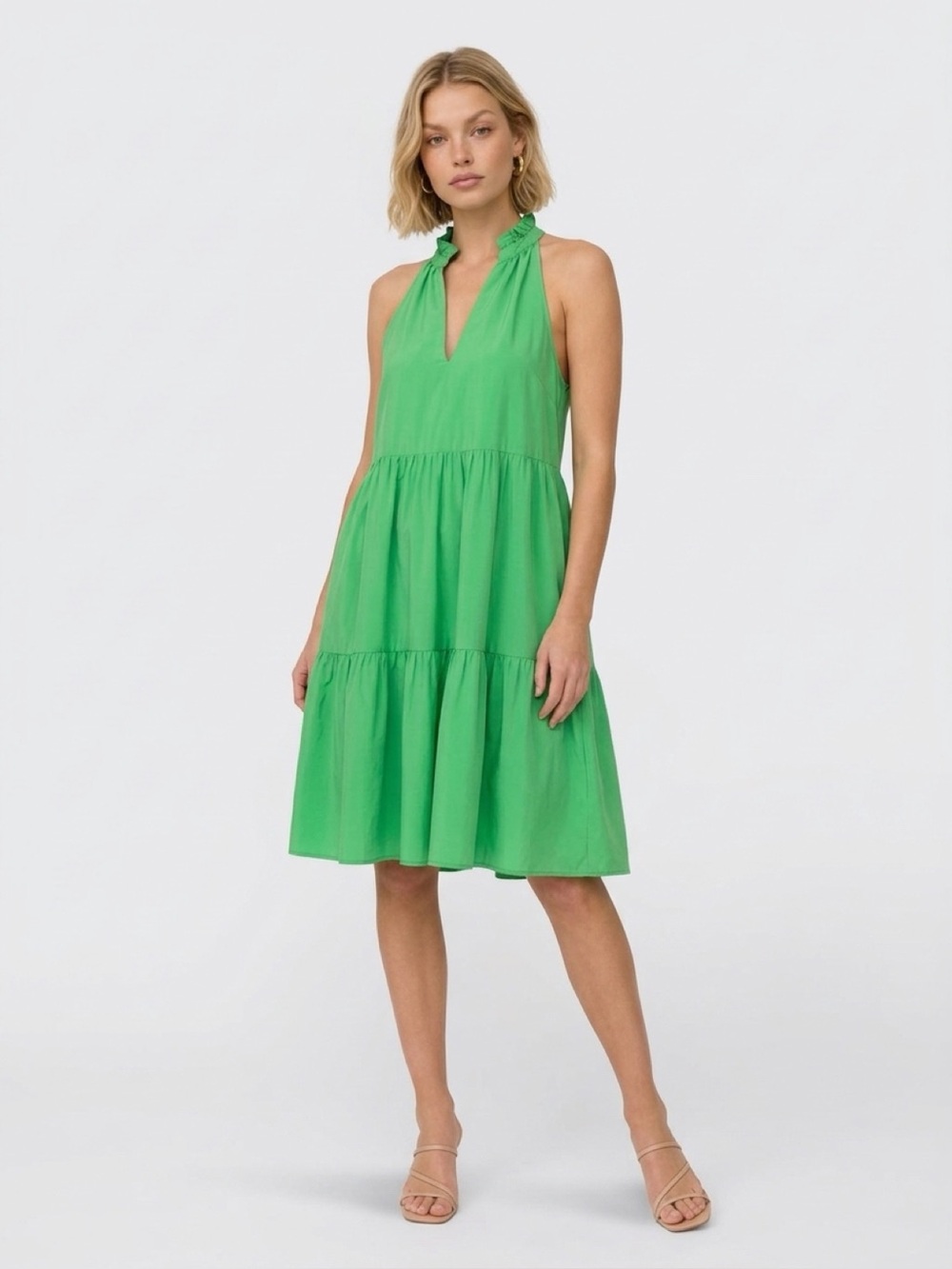 Sleeveless Ruffle Halter Tiered Silk Dress
